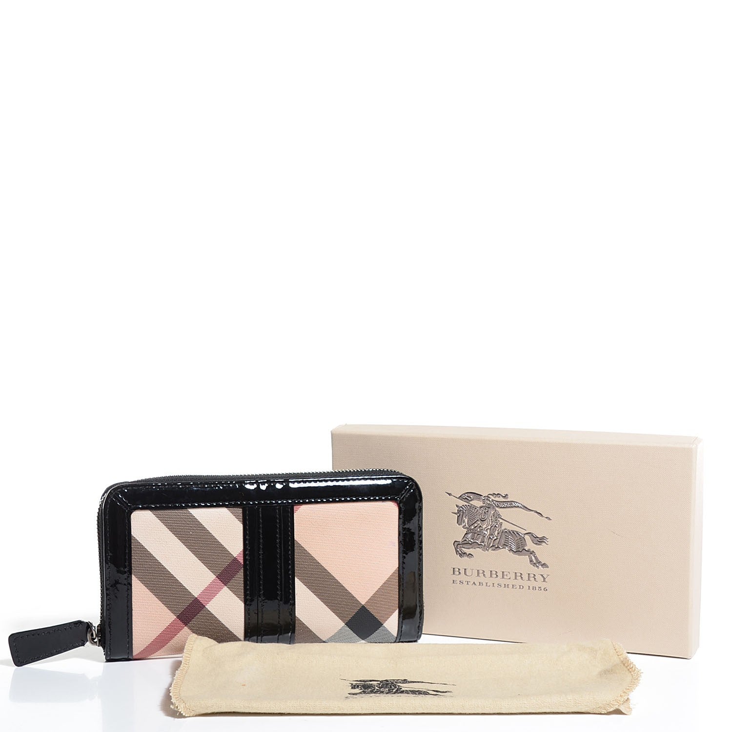 Burberry Supernova Check Patent Large Ziggy Zip Around Wallet Black 5 of 9