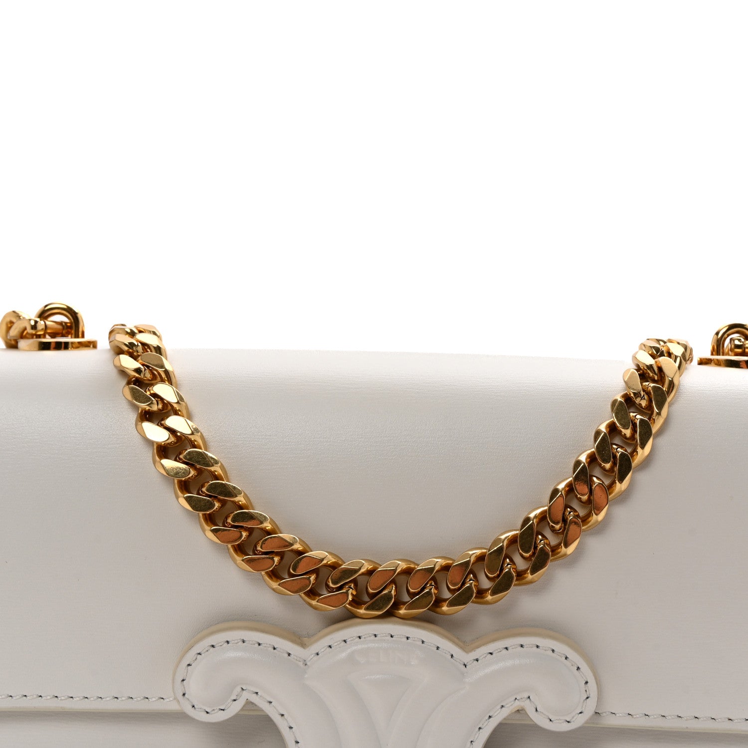 Celine Shiny Calfskin Cuir Triomphe Chain Shoulder Bag White
