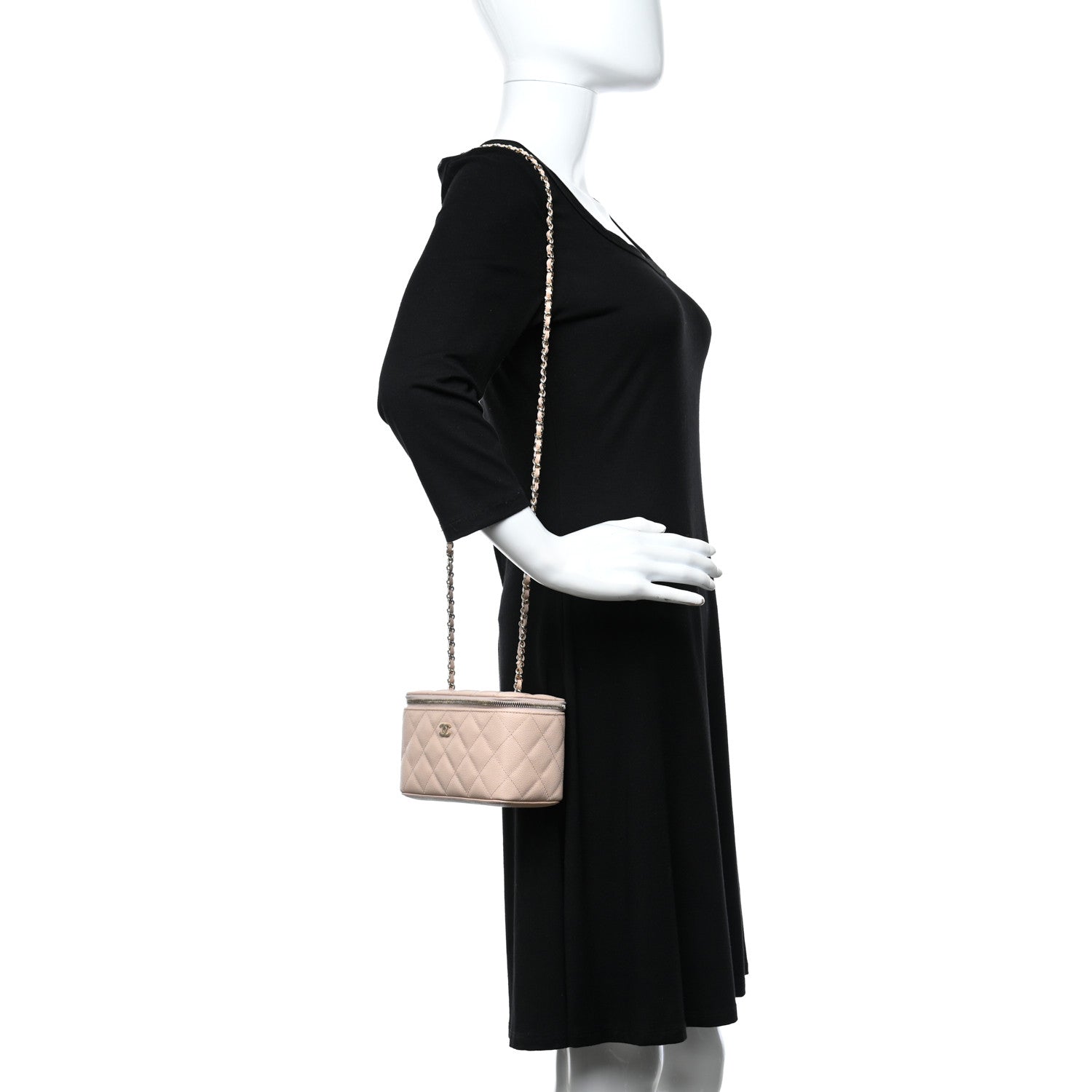 Chanel Caviar Quilted Small Vanity Case With Chain Light Beige 2 of 9