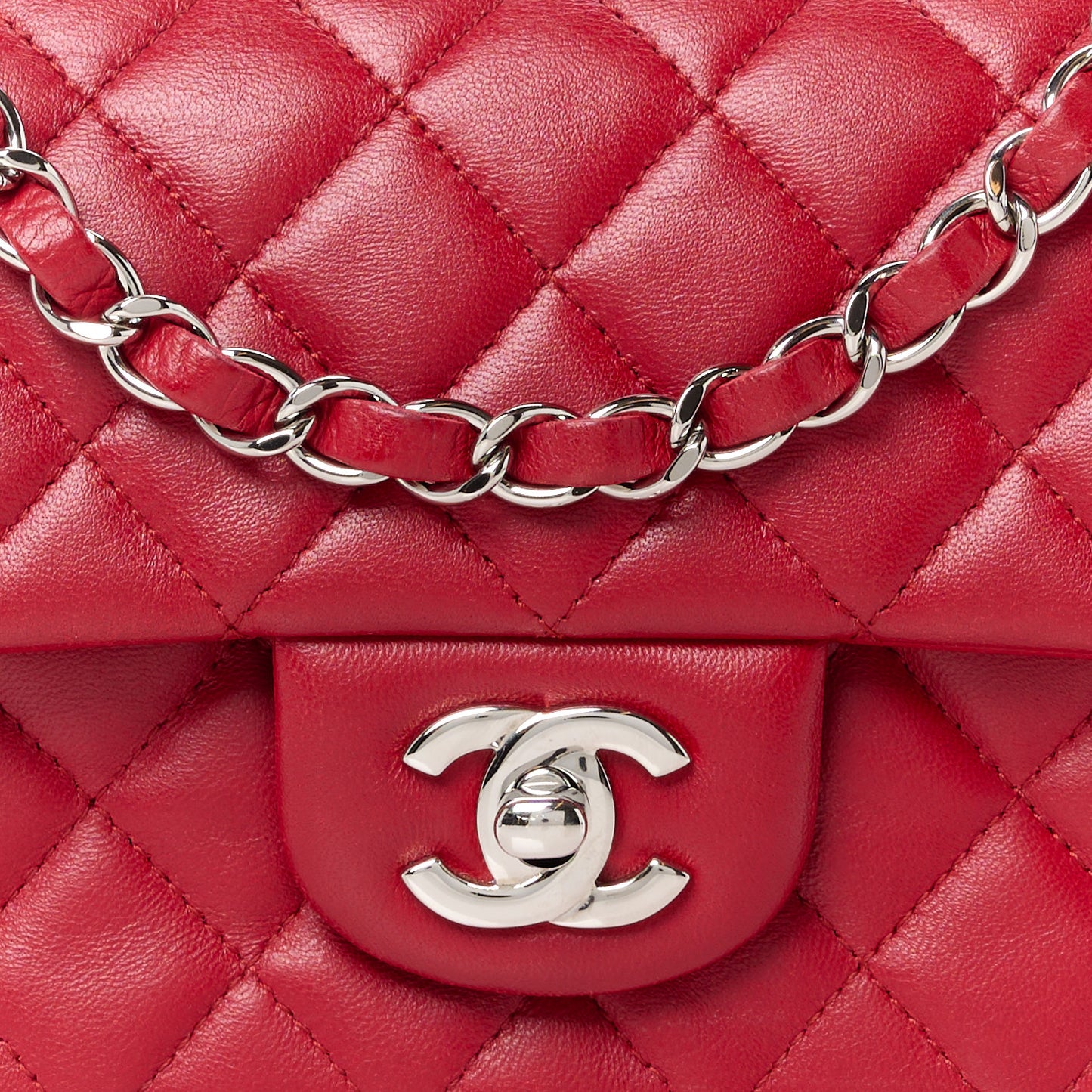 Lambskin Quilted Mini Rectangular Flap Red