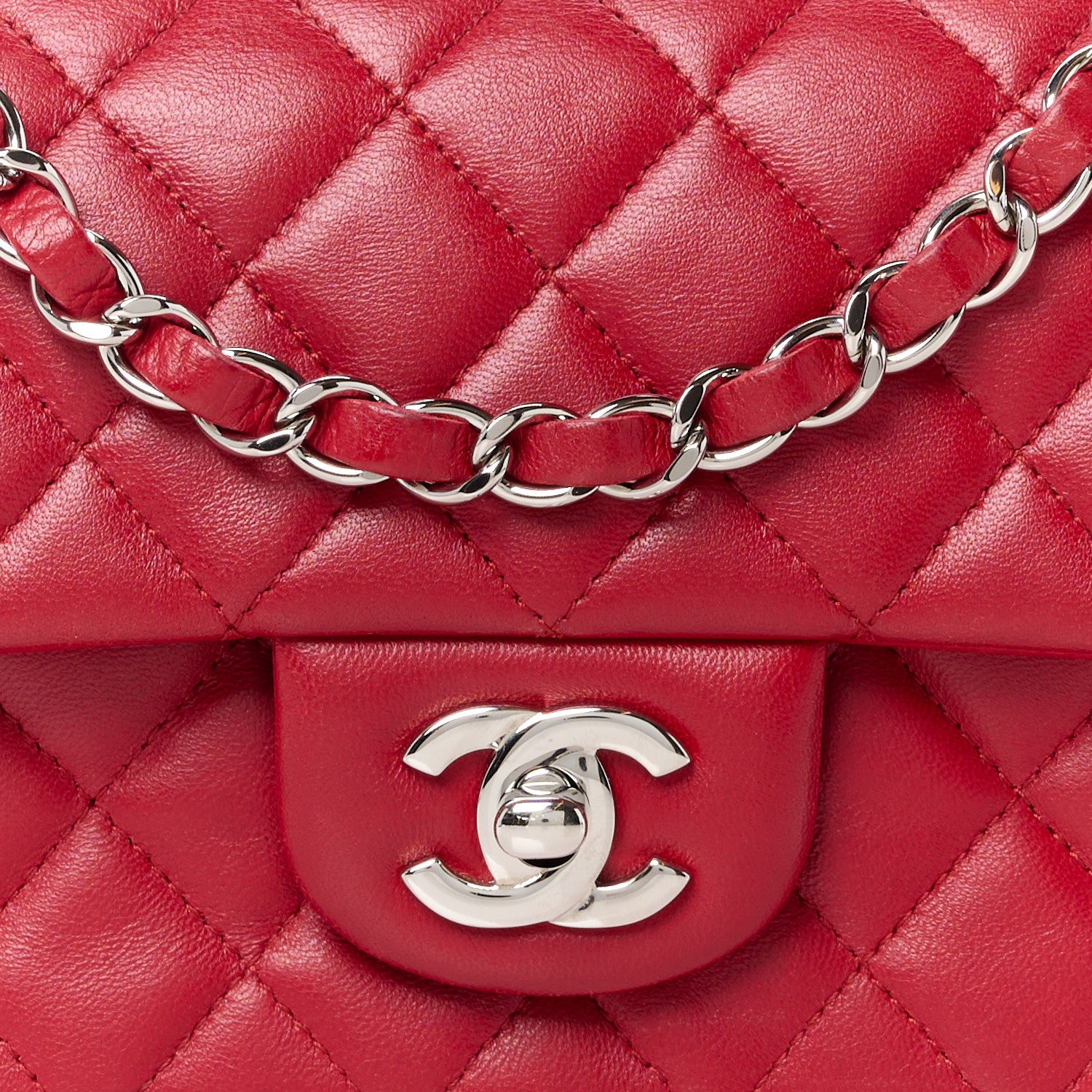 Chanel Lambskin Quilted Mini Rectangular Flap Red 9 of 11