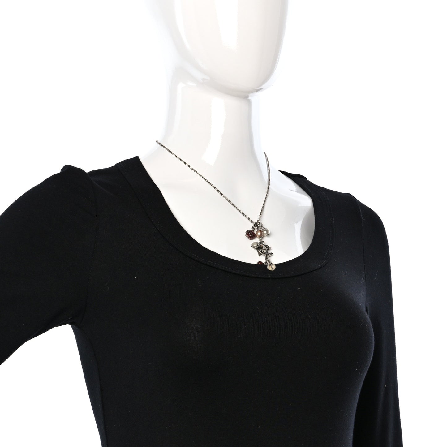 Enamel Bead Pearl Charms CC Drop Necklace Silver