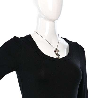 Chanel Enamel Bead Pearl Charms CC Drop Necklace Silver 3 of 4