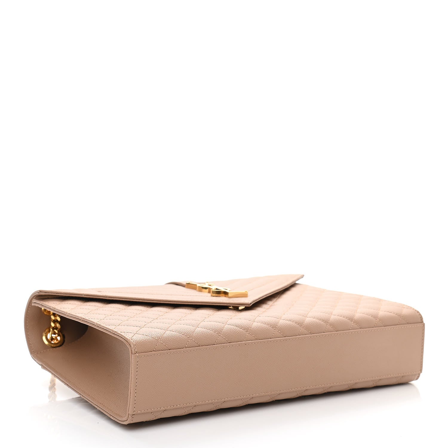 Saint Laurent Grain De Poudre Mixed Matelasse Large Triquilt Monogram Satchel Dark Beige 4 of 11