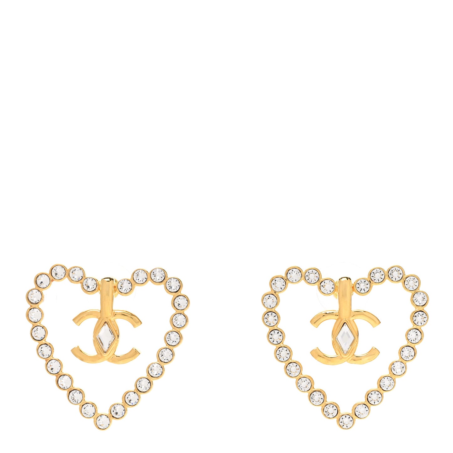 Crystal Heart CC Earrings Gold
