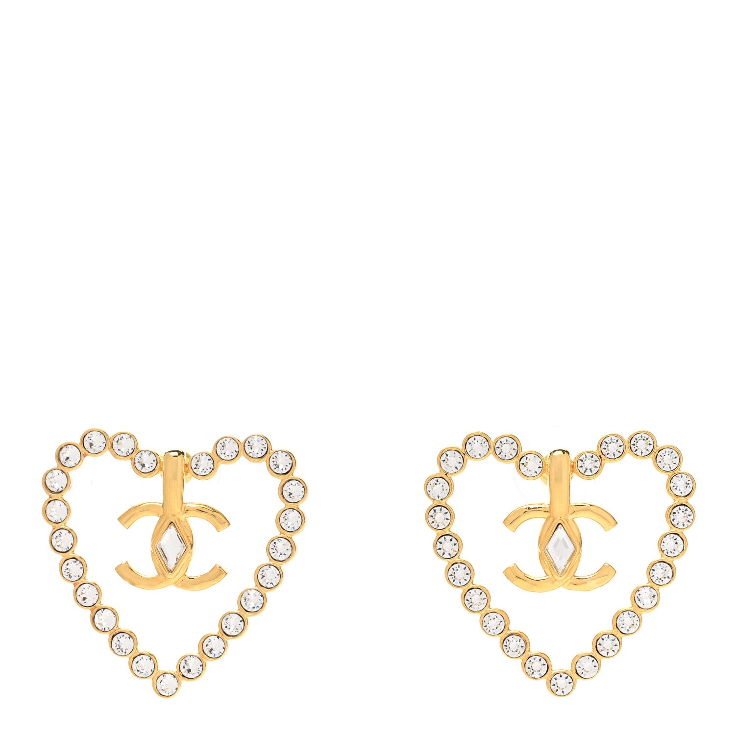 Chanel Crystal Heart CC Earrings Gold 1 of 5