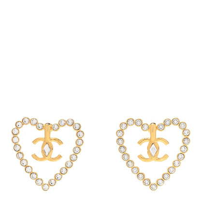 Chanel Crystal Heart CC Earrings Gold 1 of 5