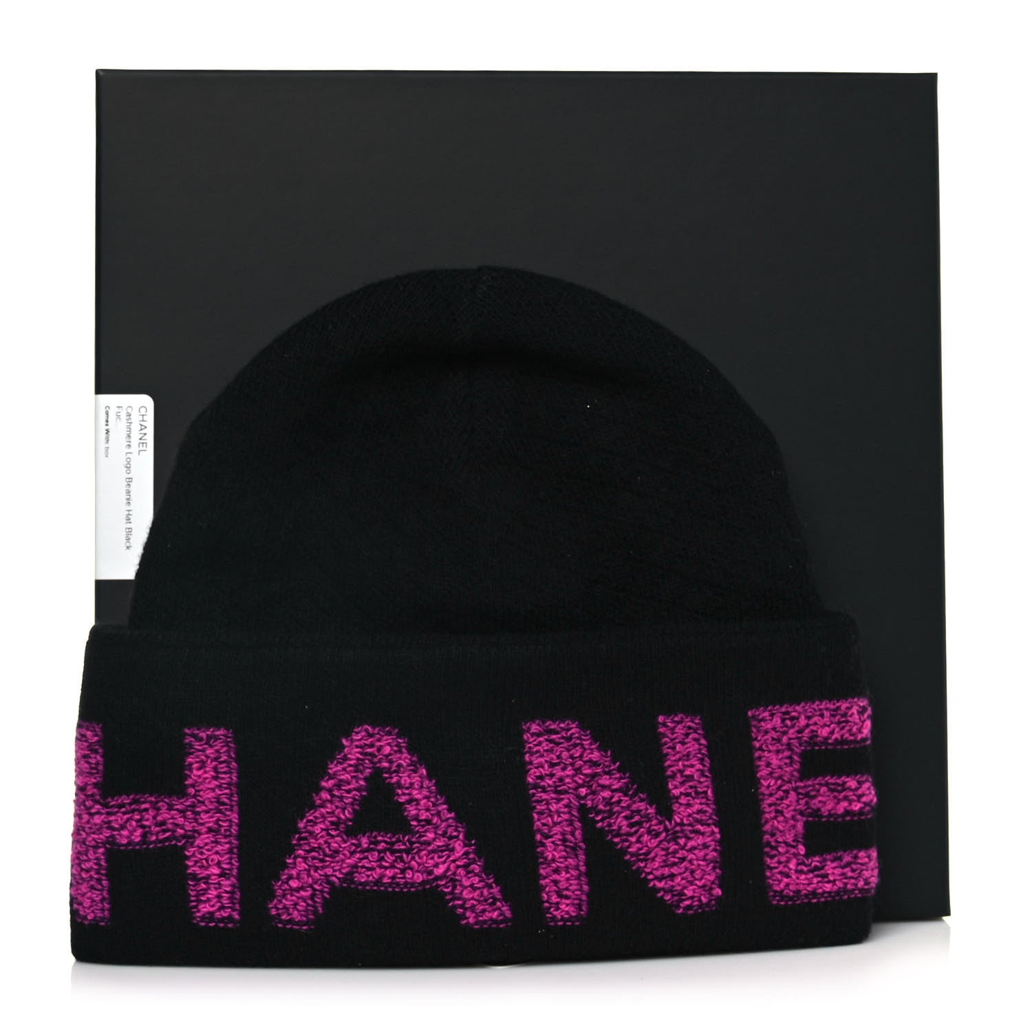 Chanel Cashmere Logo Beanie Hat Black Fuchsia 4 of 4