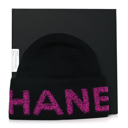 Chanel Cashmere Logo Beanie Hat Black Fuchsia 4 of 4