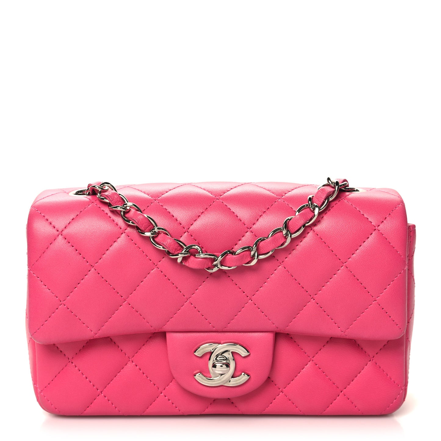 Lambskin Quilted Mini Rectangular Flap Dark Pink