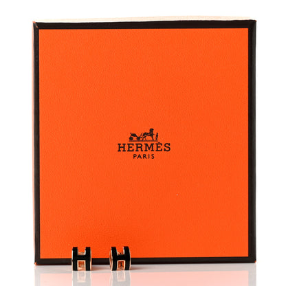 Hermes Rose Gold Lacquered Mini Pop H Earrings Black 5 of 5