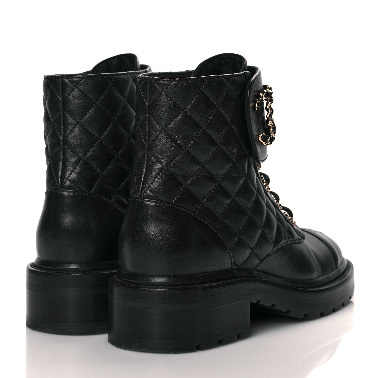 Chanel Shiny Lambskin Quilted Lace Up Combat Boots 36.5 Black 4 of 11