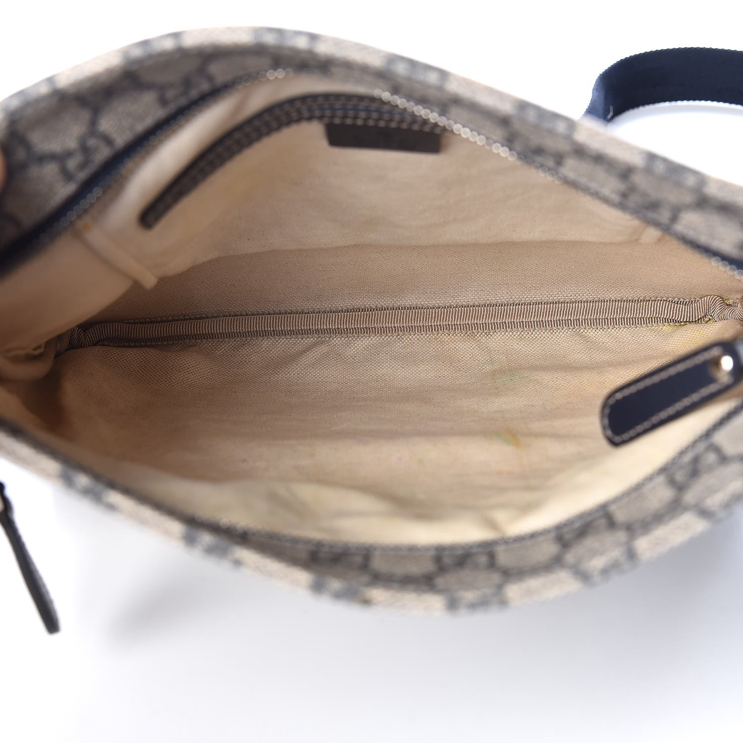 Gucci GG Supreme Monogram Small Flat Side Zip Messenger Bag Beige Blue 5 of 11