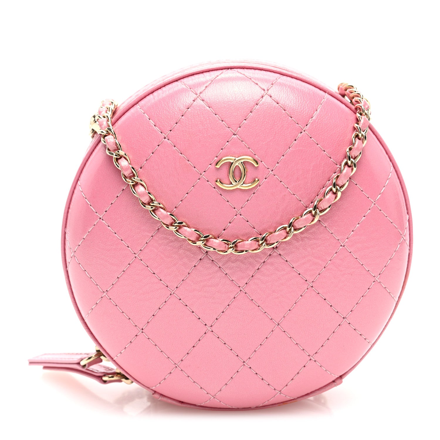 Chanel Iridescent Lambskin Quilted Round Clutch With Chain Pink 1 of 10