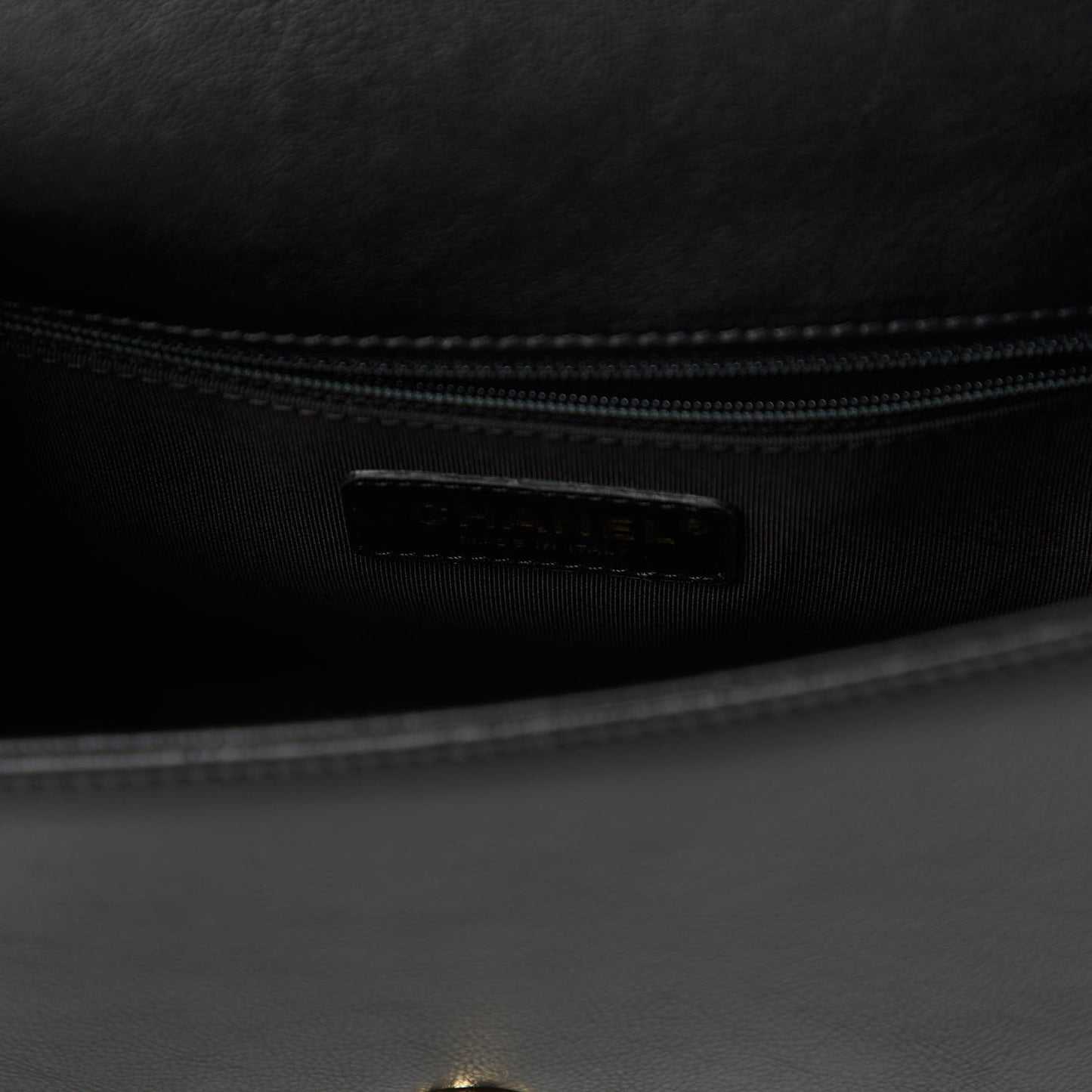 Grained Calfskin Quilted Medium Label Click Flap Bag Black