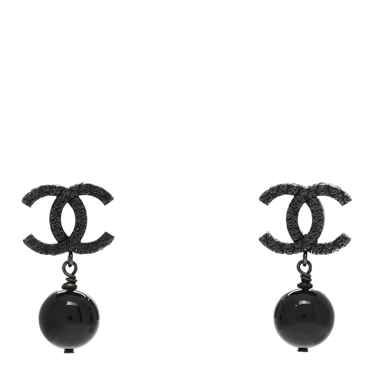 Pearl Bead CC Drop Camelia Earrings Black