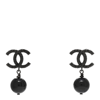 Chanel Pearl Bead CC Drop Camelia Earrings Black 1 of 4