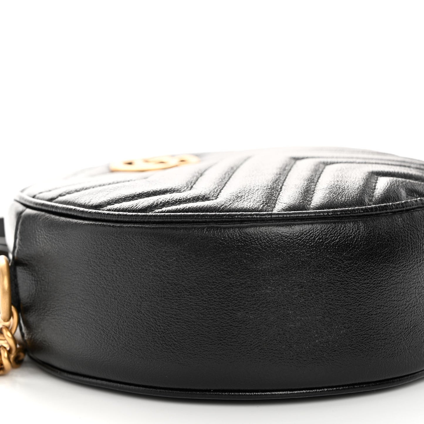 Azalea Calfskin Matelasse Heart Mini GG Marmont Round Shoulder Bag Black