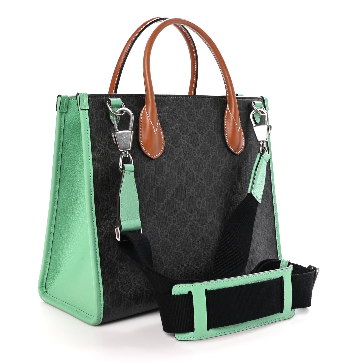 GG Supreme Monogram Love Parade Tote Black Brown Sugar Green