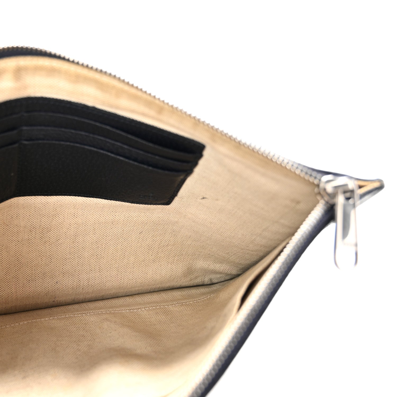 Gucci GG Supreme Monogram Textured Dollar Calfskin Retro Interlocking G Wristlet Pouch Beige Blue 5 of 10