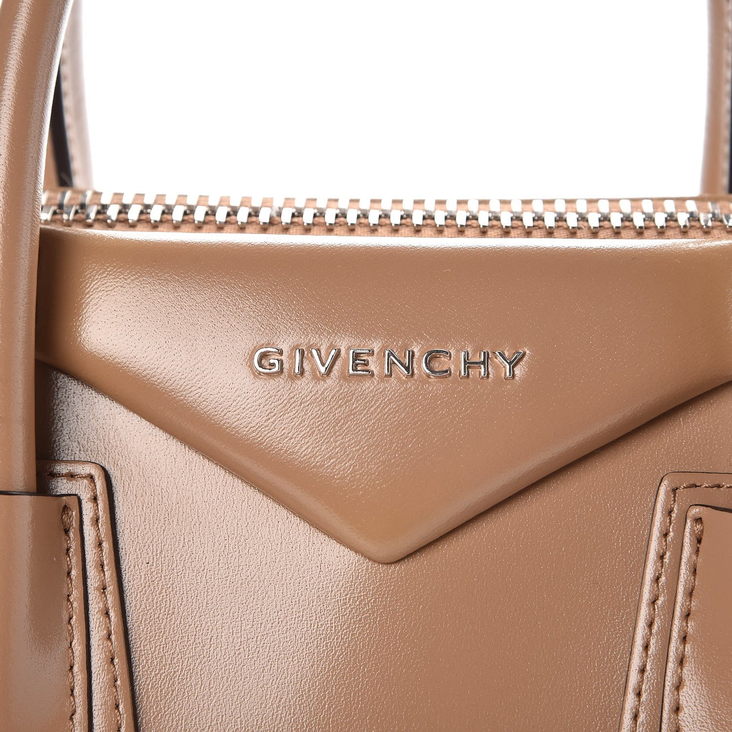 Shiny Lord Calfskin Small Antigona Dark Beige