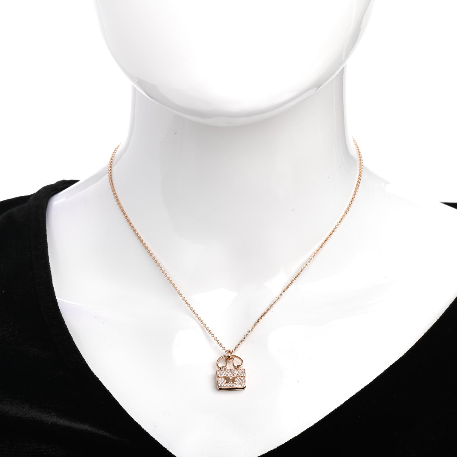 Hermes 18K Rose Gold Diamond Constance Amulette Pendant Necklace 2 of 6