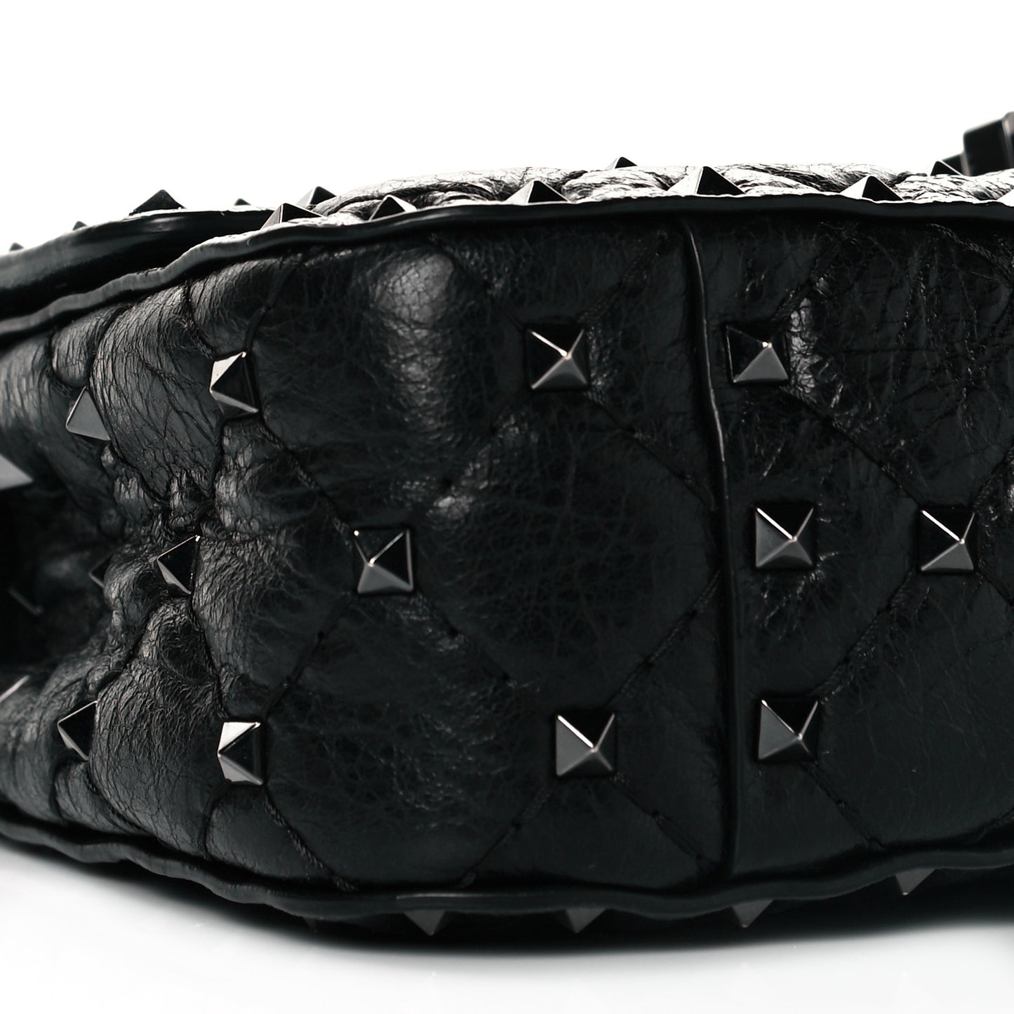 Craquele Nappa Small Rockstud Spike Shoulder Bag Black