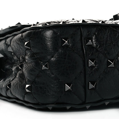 Valentino Garavani Craquele Nappa Small Rockstud Spike Shoulder Bag Black 6 of 7