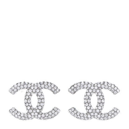 Chanel Crystal Large CC Earrings Silver 1 of 10
