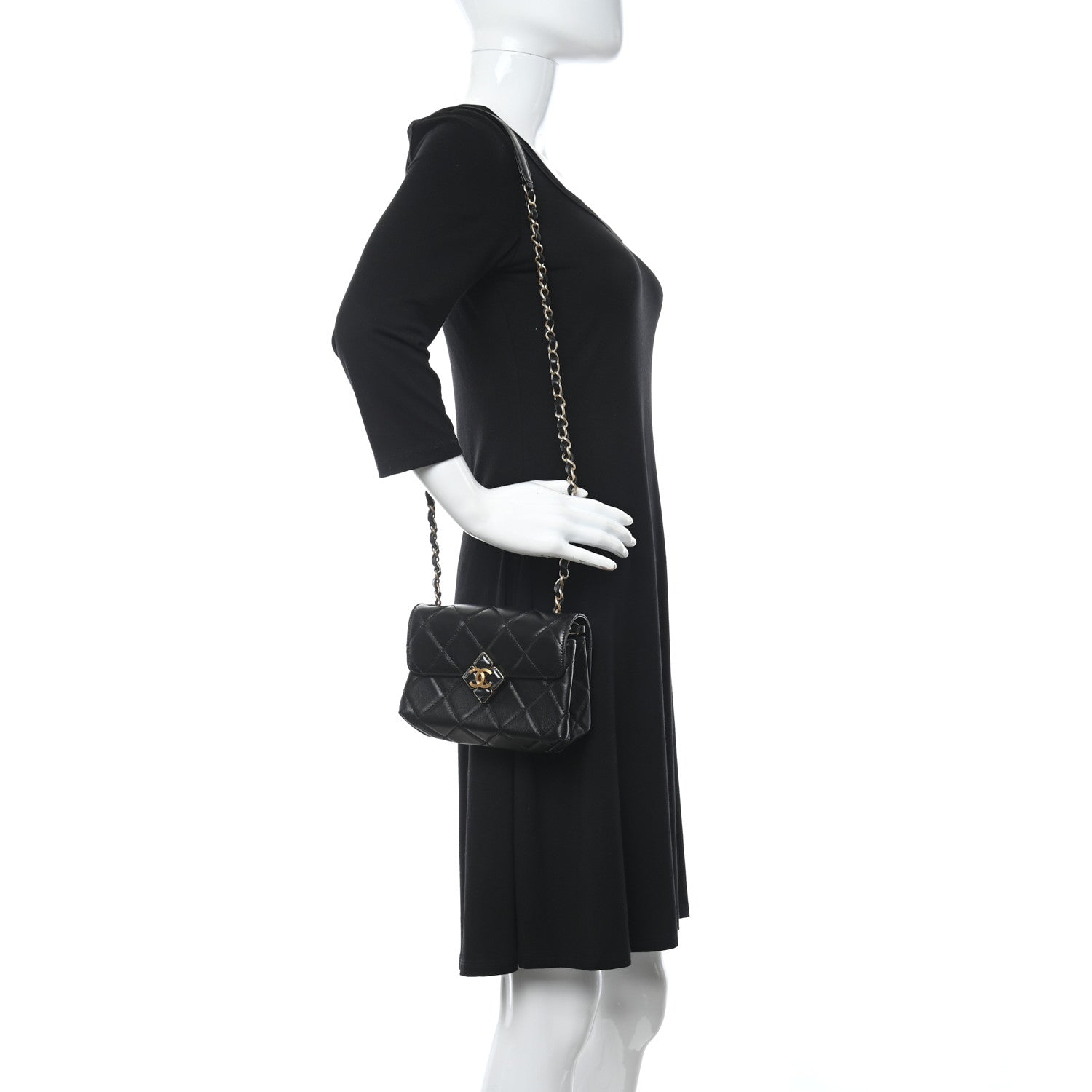 Chanel Lambskin Quilted Diamond Lock Flap Black 2 of 11