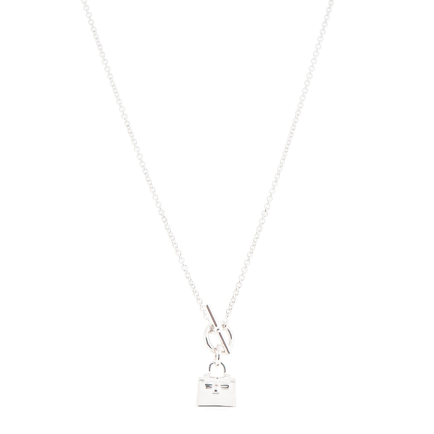 Hermes Sterling Silver Birkin Amulette Pendant Necklace 1 of 5