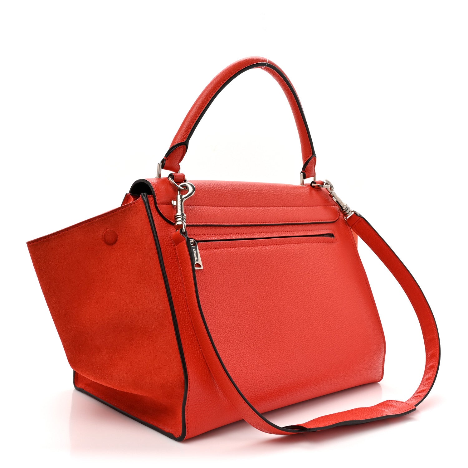 Celine Drummed Calfskin Suede Medium Trapeze Vermillion 3 of 17