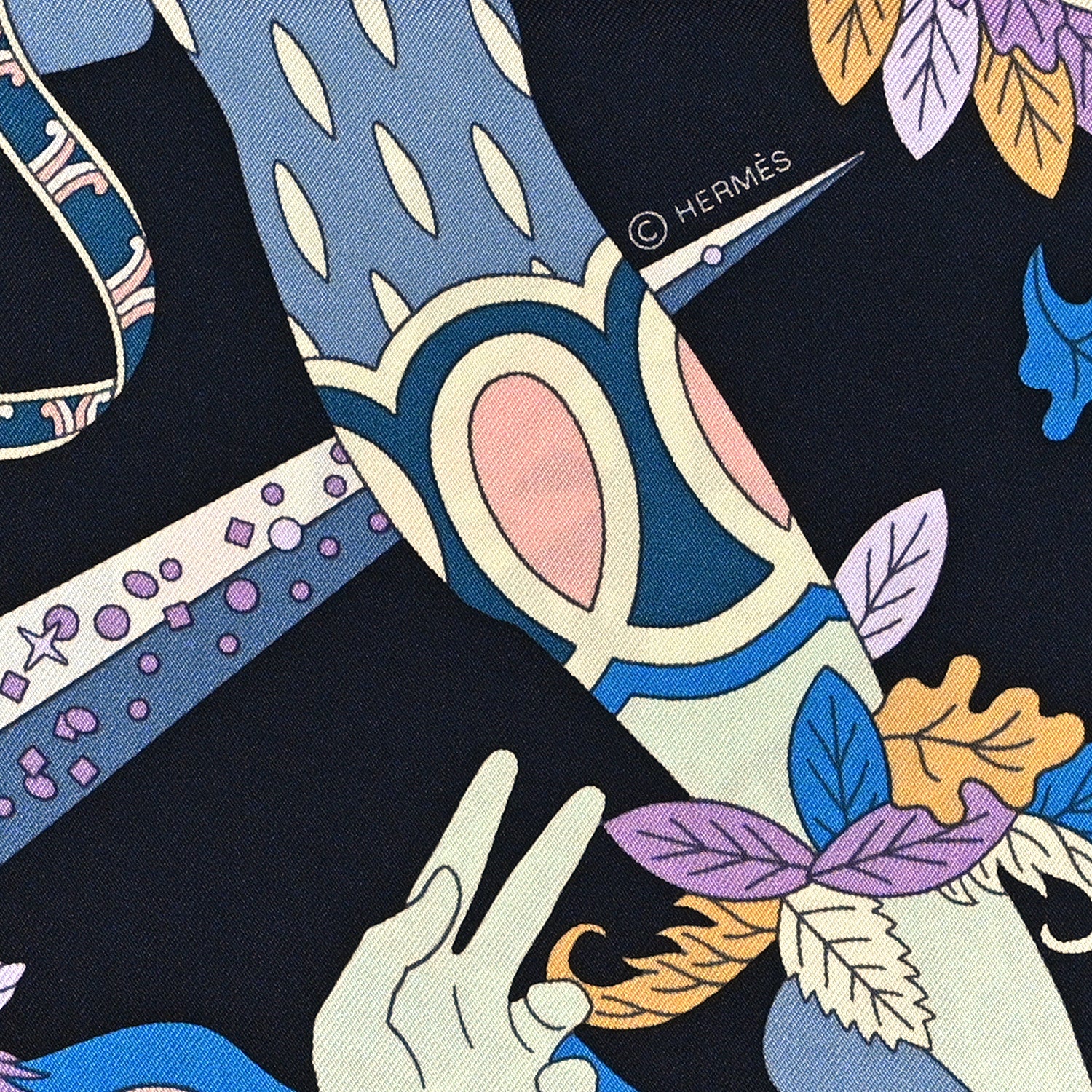 Hermes Silk Le Sacre Des Saisons Scarf 90 Bleu Noir Ciel Rose 4 of 5