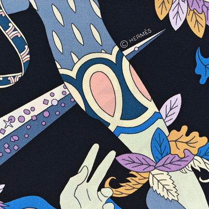Hermes Silk Le Sacre Des Saisons Scarf 90 Bleu Noir Ciel Rose 4 of 5