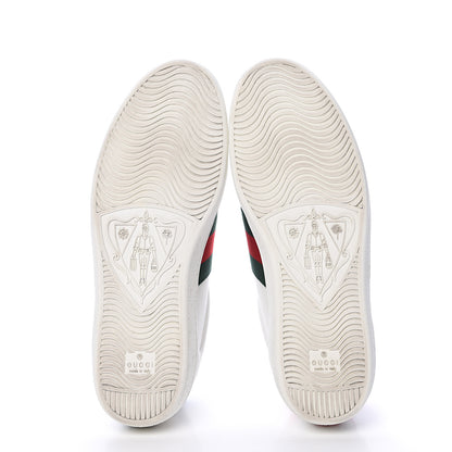 Gucci Miro Soft Calfskin Laminated Ayers Web Bee Embroidered Mens Ace Sneakers 8 White Red Flame Green 5 of 14