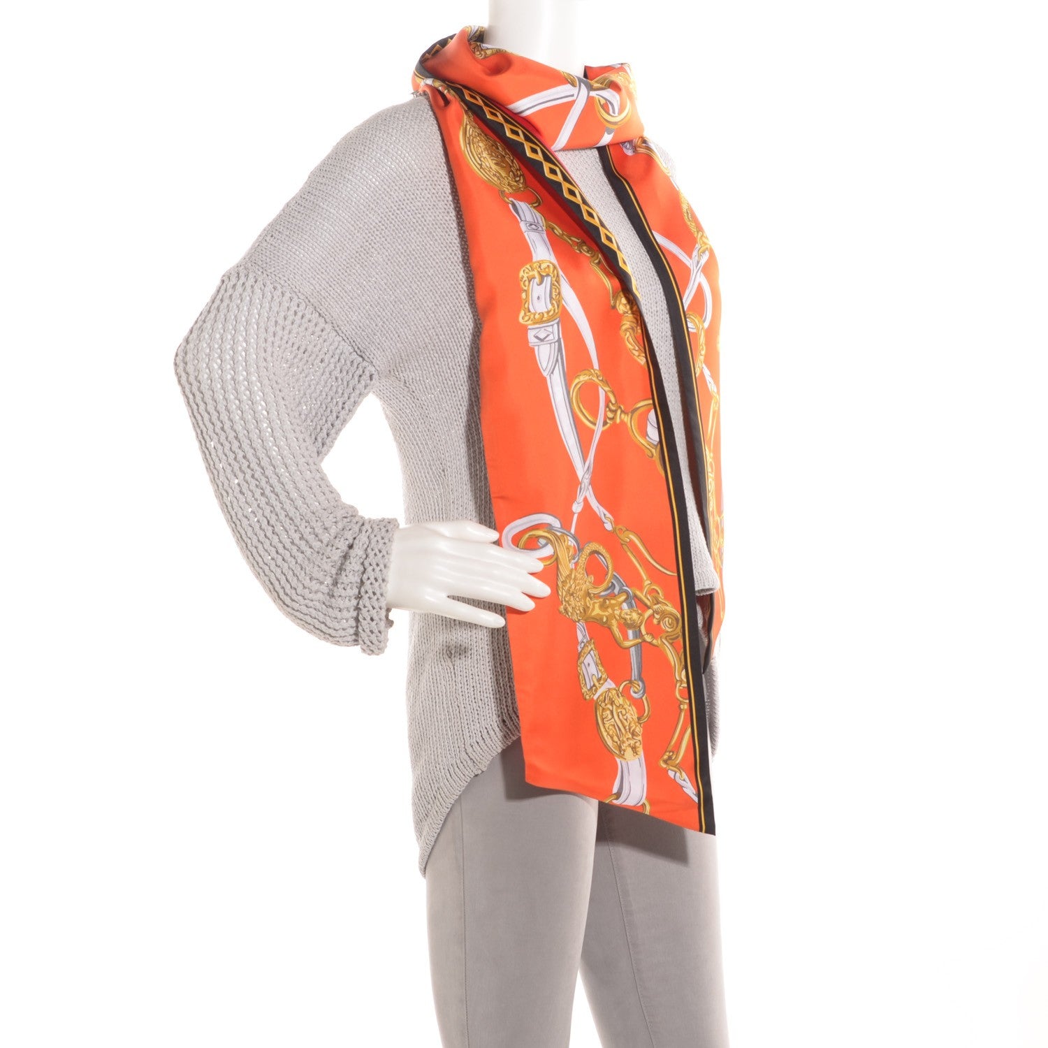 Hermes Silk Brides De Gala Maxi Twilly Capucine Rouge Vieil Or 2 of 5