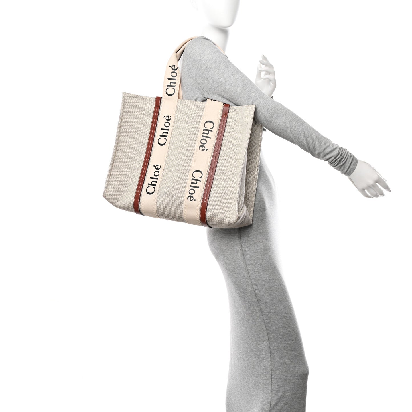Cotton Calfskin Large Woody Ribbon Tote White Brown