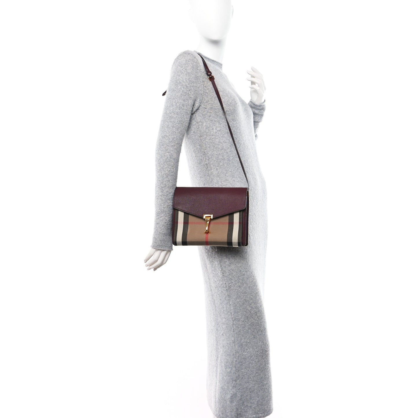 Derby Calfskin House Check Small Macken Crossbody Bag Mahogany Red