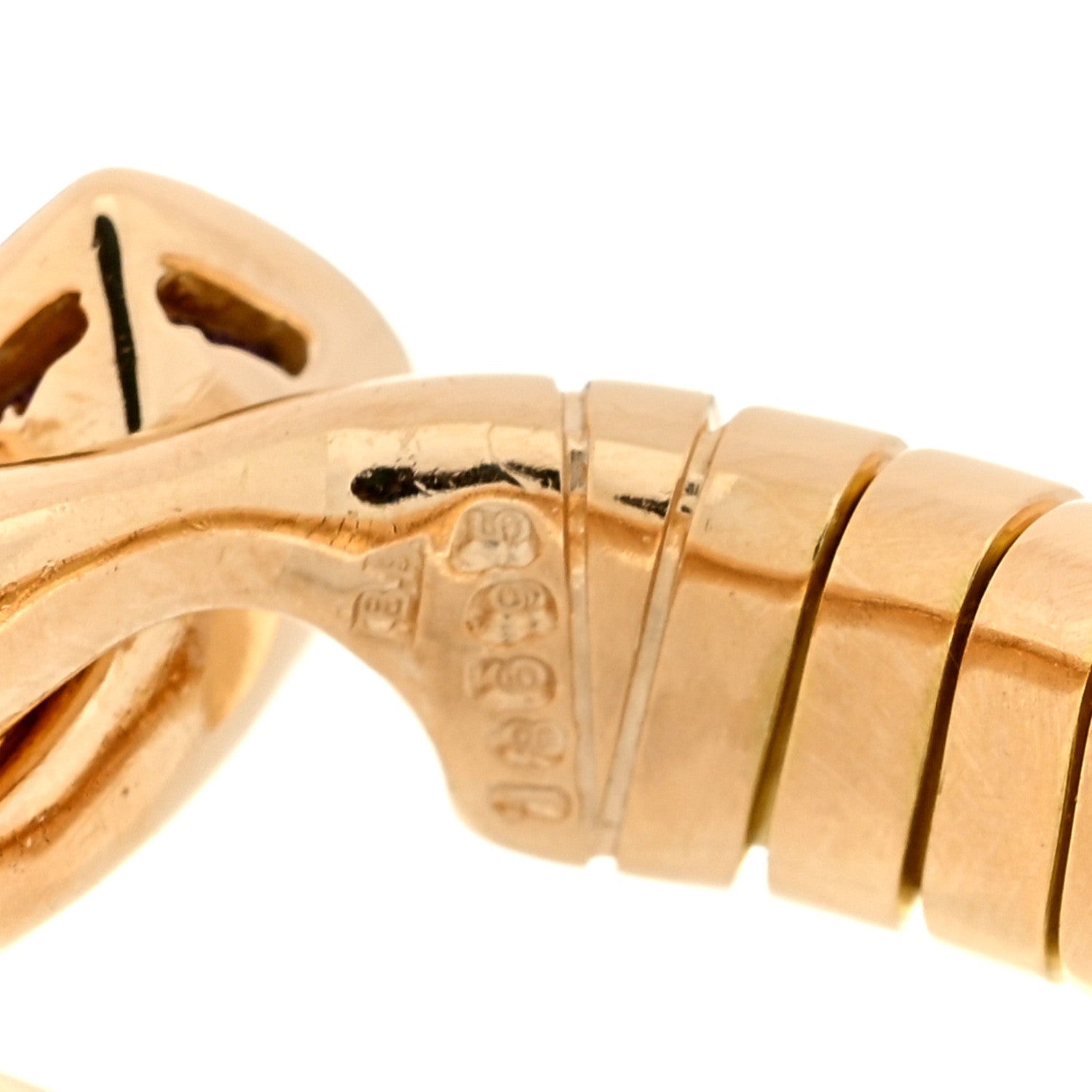 Bulgari 18K Yellow Gold Pink Green Tourmaline Heart Bypass Tubogas Ring 52 6 4 of 4