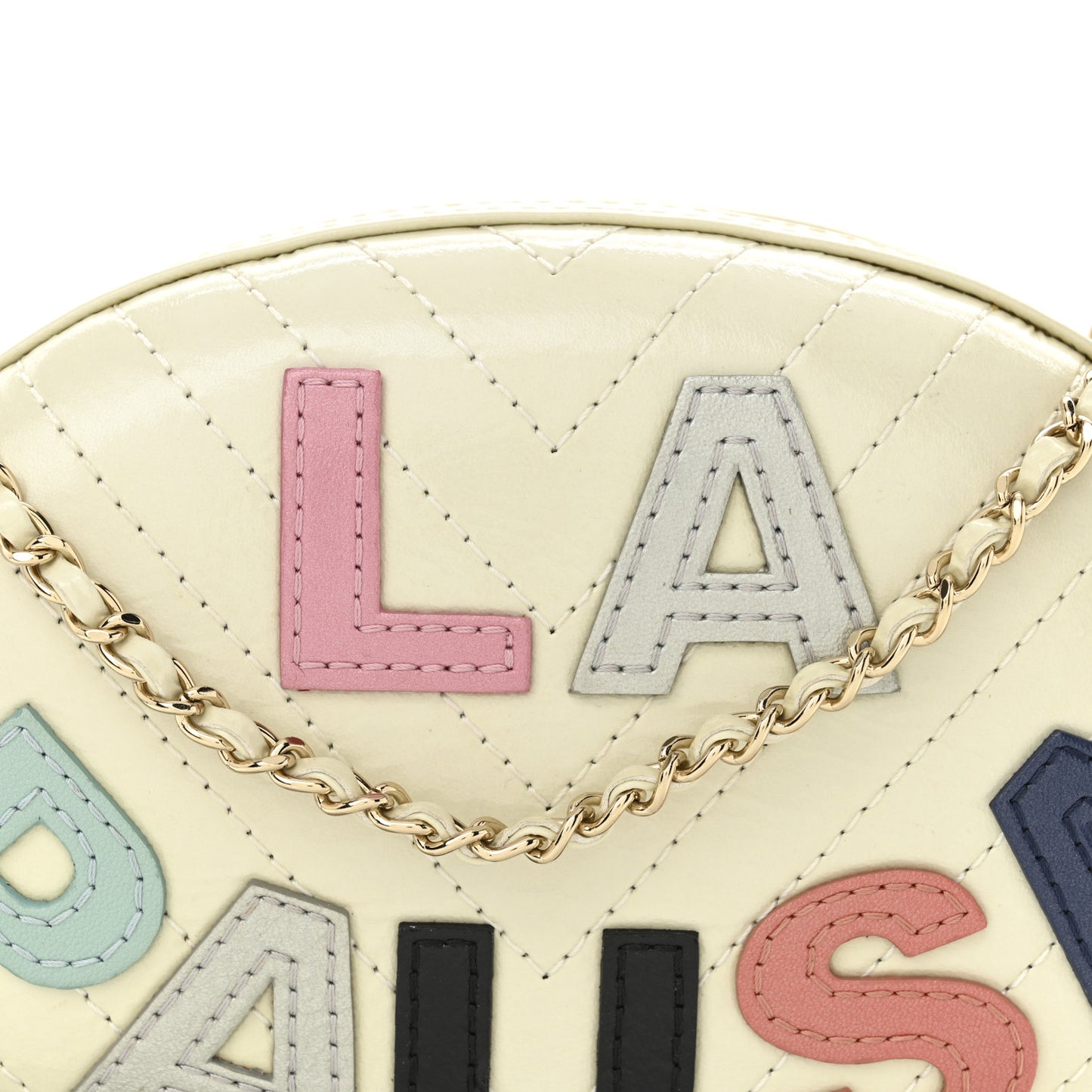 Embroidered Lambskin Chevron Quilted La Pausa Evening Bag White