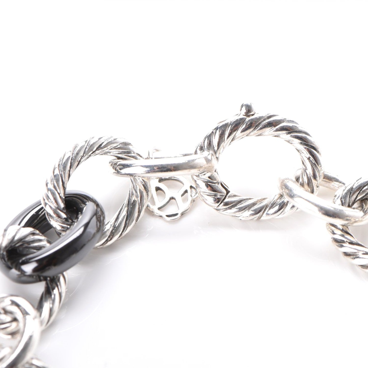 David Yurman Sterling Silver Ceramic 13mm Large Oval Link Bracelet Black 5 of 5
