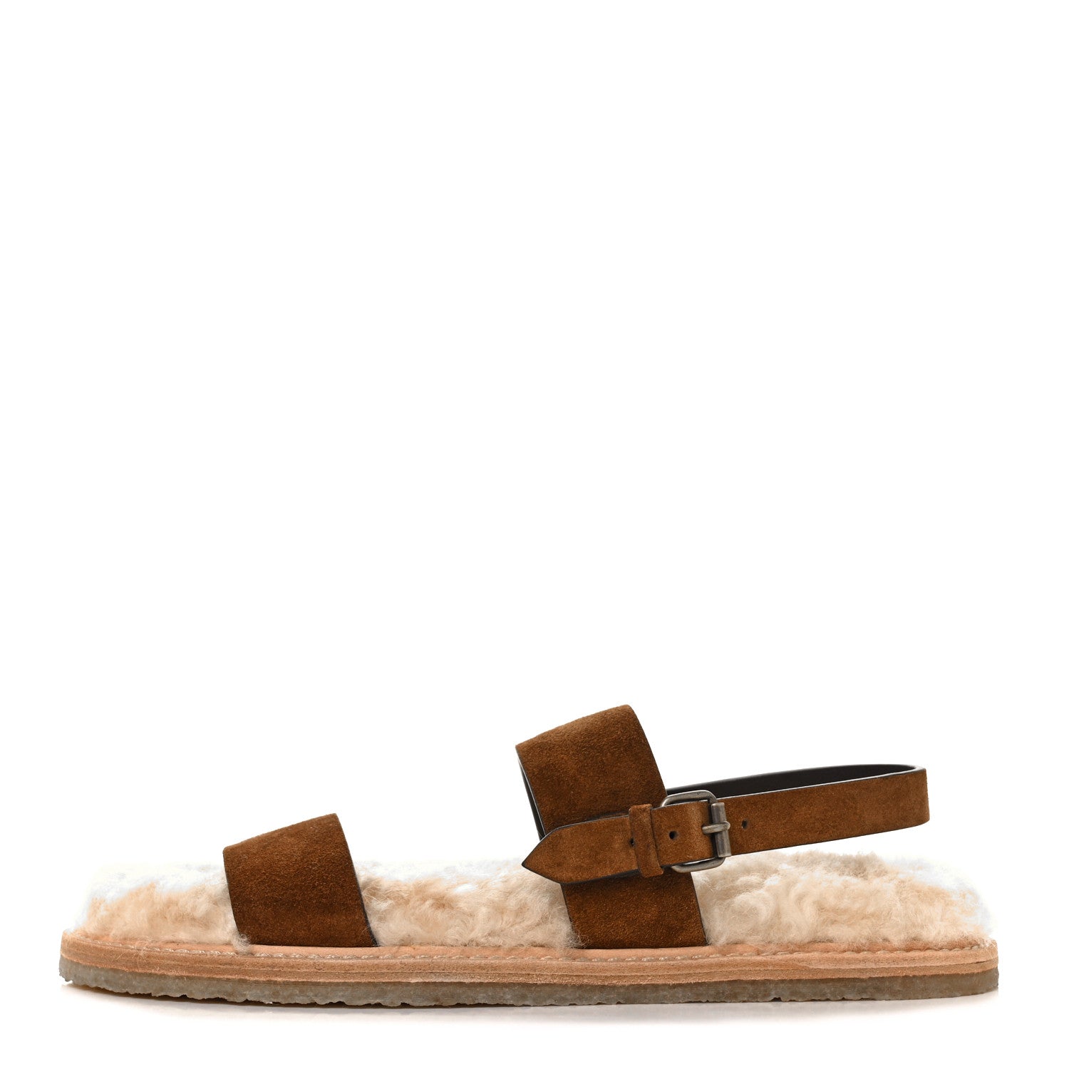 Saint Laurent Suede Shearling Joan Noe Flat Sandals 38 Brown 1 of 7