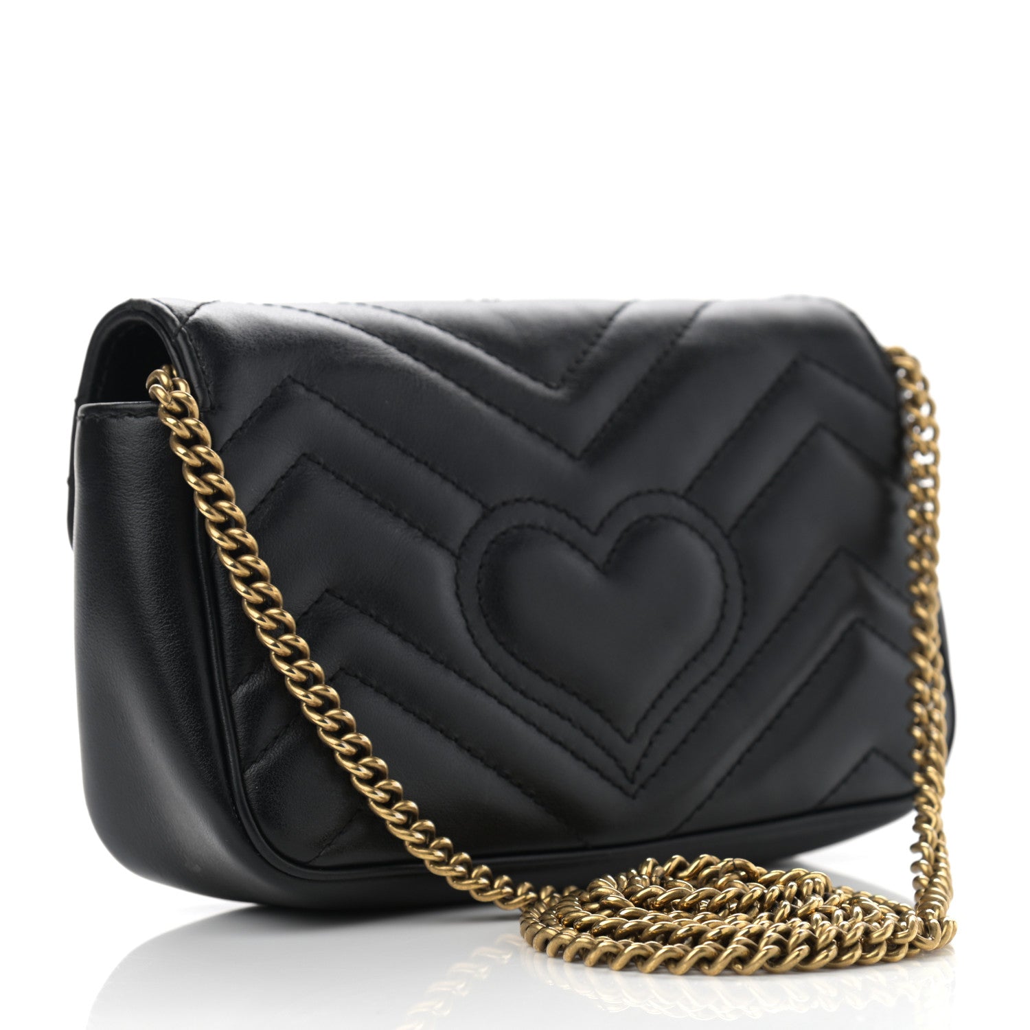 Gucci Calfskin Matelasse Super Mini GG Marmont Shoulder Bag Black 3 of 15