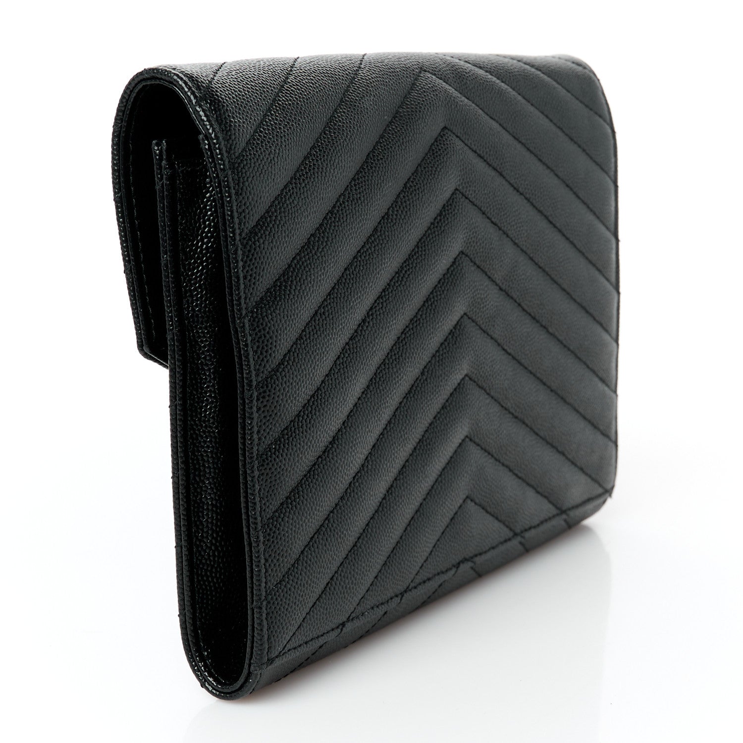 Saint Laurent Grain De Poudre Matelasse Chevron Monogram Envelope Clutch Black 3 of 8