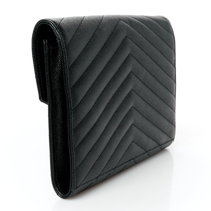 Saint Laurent Grain De Poudre Matelasse Chevron Monogram Envelope Clutch Black 3 of 8