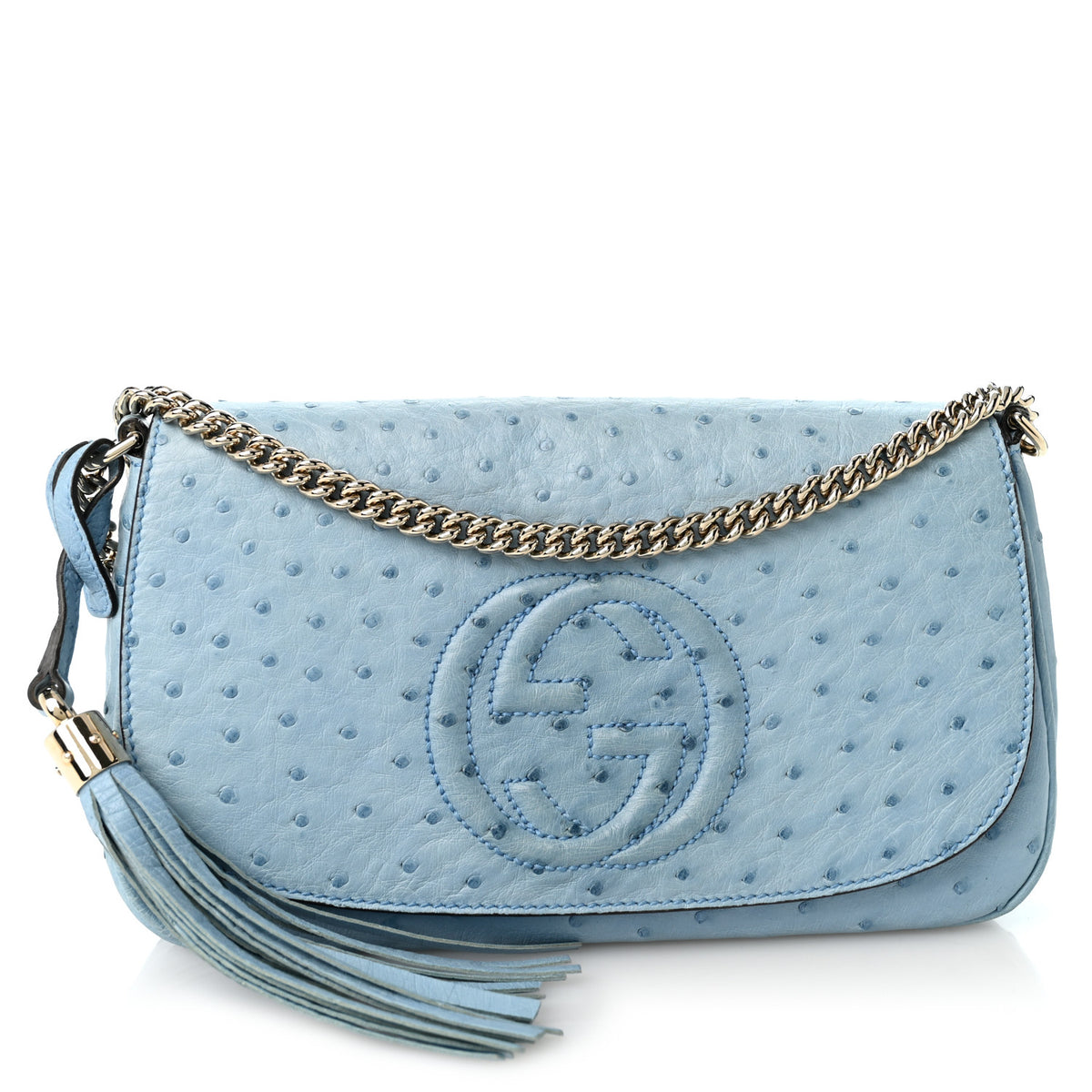 Ostrich Medium Soho Flap Crossbody Blue