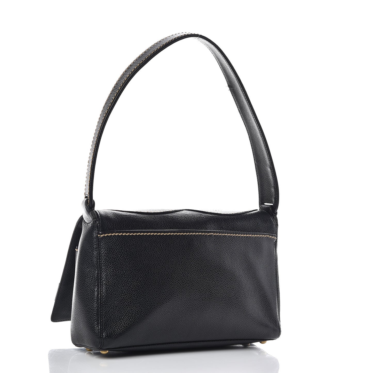 Caviar CC Stitched Medium Flap Shoulder Bag Black