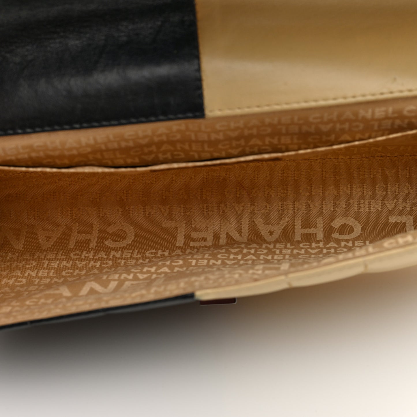 Lambskin Chocolate Bar Flap Clutch Bag Black Beige