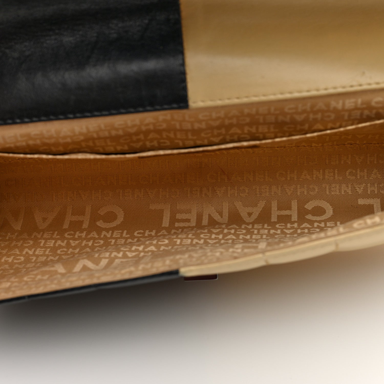 Chanel Lambskin Chocolate Bar Flap Clutch Bag Black Beige 5 of 10