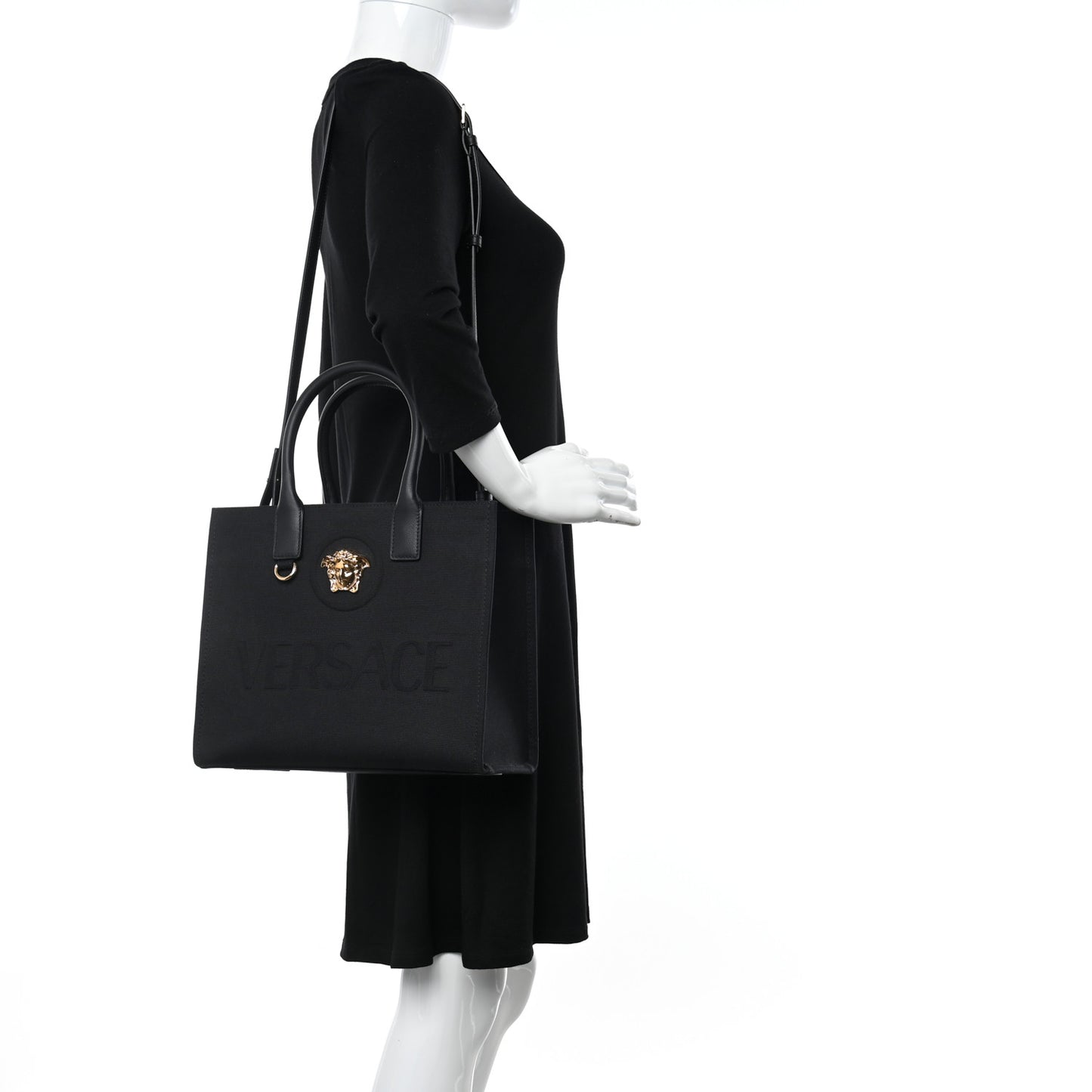 Canvas Calfskin La Medusa Small Tote Black
